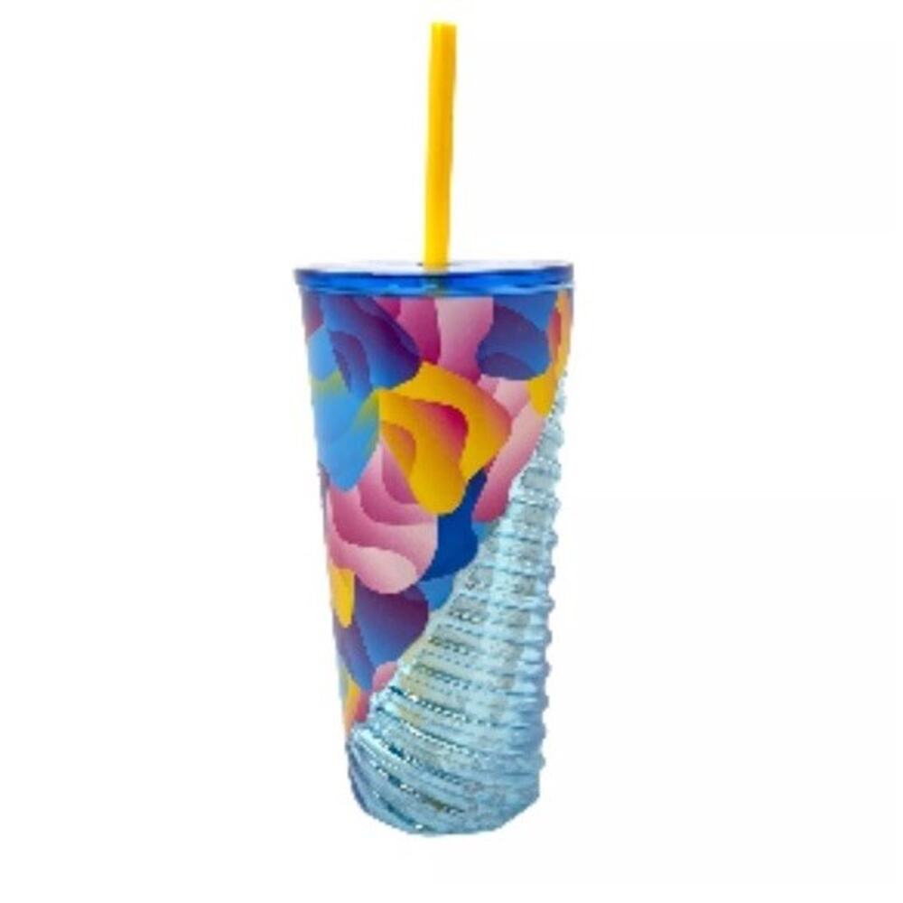 2024 Summer Starbucks Glass Swirl Gradient Petal Multi Color Tumbler w/Straw